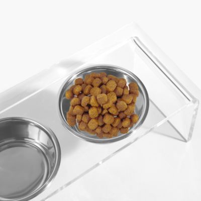 Medium Clear Double Bowl Pet Feeder, 1 Quart Bowls