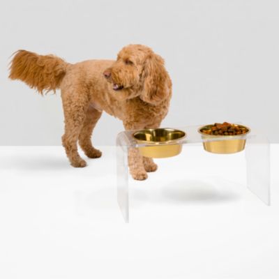 Tall Double Bowl Pet Feeder with Metal Bowls