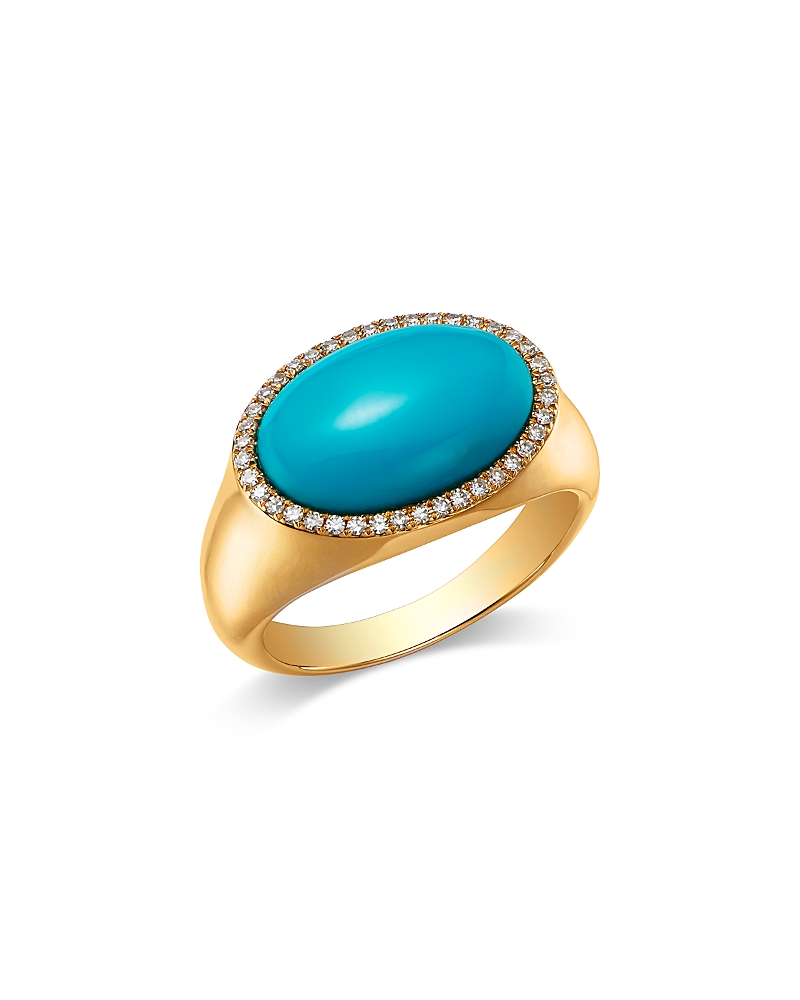 Bloomingdale's Fine Collection Turquoise & Diamond Halo Ring In 14k Yellow Gold In Blue/gold