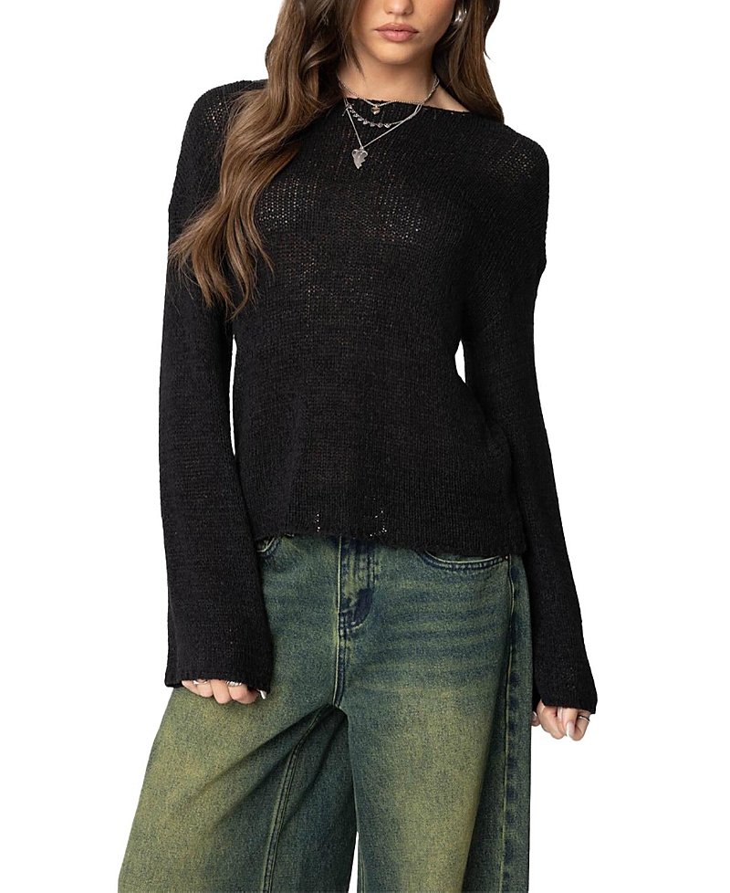 Edikted Drop Shoulder Light Knit Sweater In Black