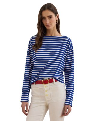 Ralph Lauren - Striped Cotton Jersey Boat Neck Top