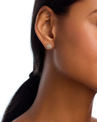 14K Yellow Gold Clam Shell Stud Earrings with Diamonds