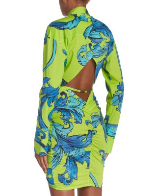 Printed Button Front Ruched Mini Dress