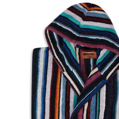 Chandler Metallic Stripe Hooded Bathrobe