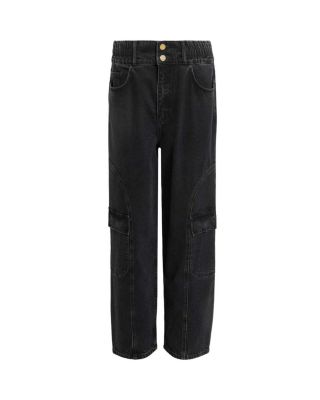 Daisy Mae High Rise Cropped Tapered Cargo Jeans in Washed Black