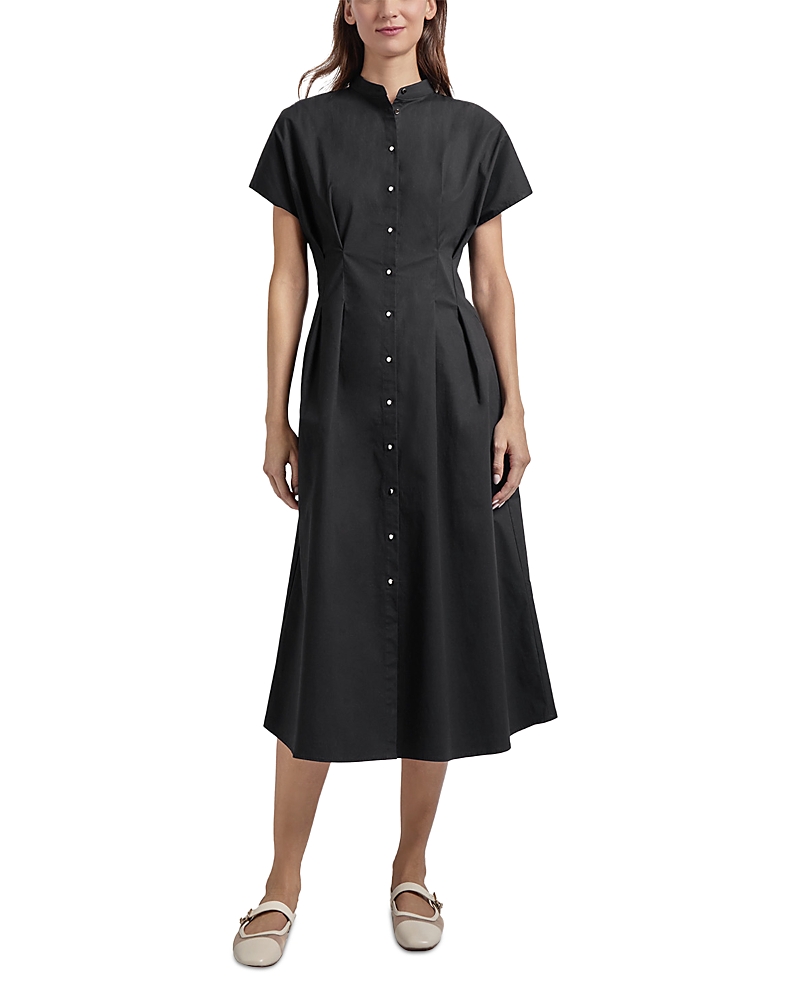 Misook Stand Collar Button Front Midi Dress In Black