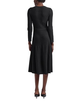Long Sleeve V Neck Ribbed Midi Dress