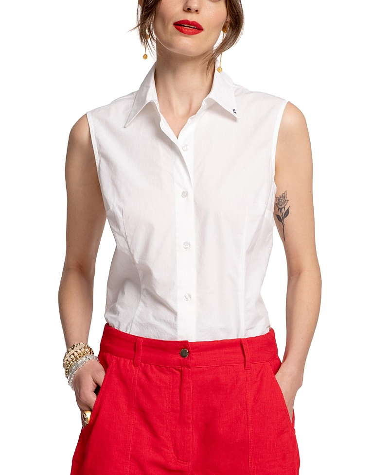 Frances Valentine Lizzie Pointed Collar Shell Blouse In White In White