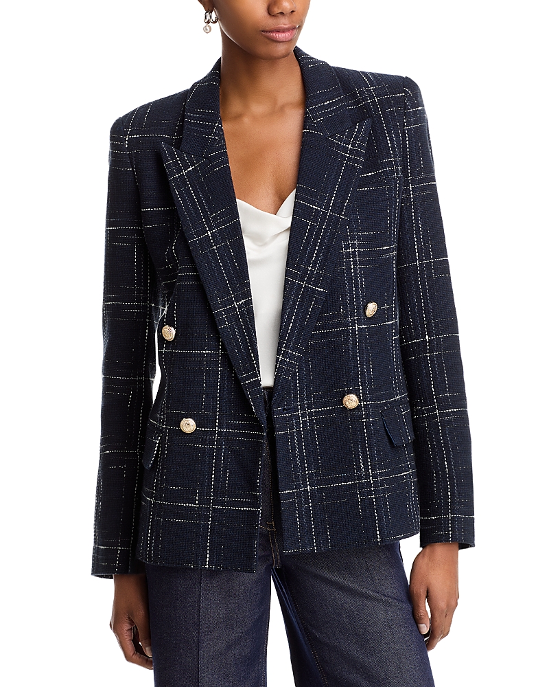 Generation Love Maverick Windowpane Tweed Blazer In Navy/white