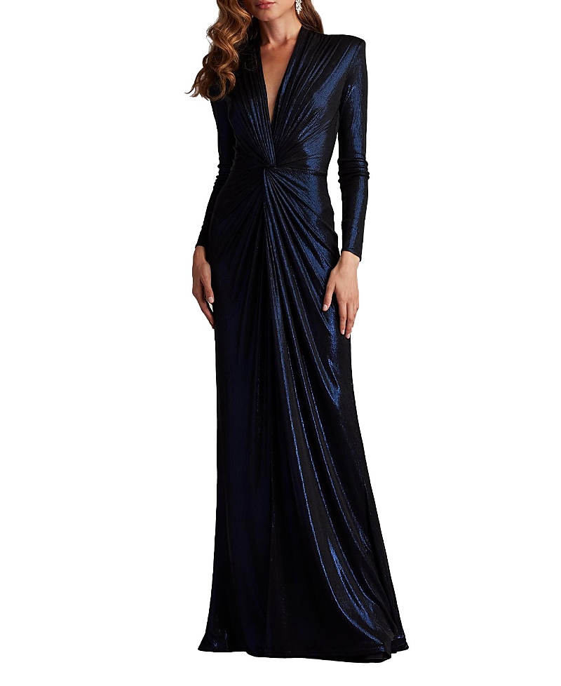 Tadashi Shoji Twist-front Metallic Jersey Column Gown In Rylnv