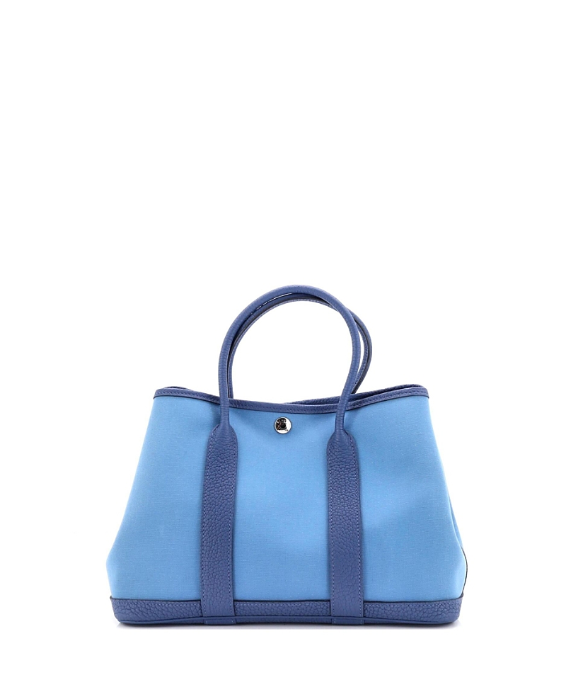 Shop Pre-owned Hermes Hermes 30 Garden Party Tote Toile And Leather In Blue