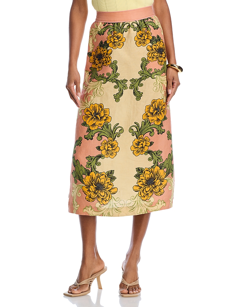 Farm Rio Delicate Flower Arabesques Pink Midi Skirt Delicate Flower Arabesques Pink In Flower Arabesques Pink