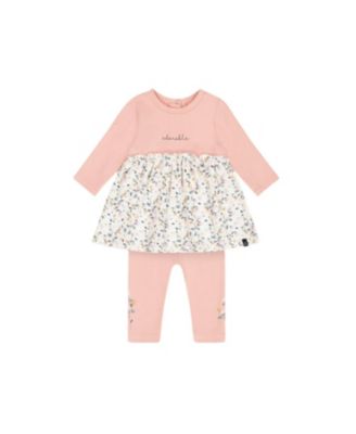 Deux par Deux Girls' Organic Cotton Printed Tunic and Leggings Set Light Pink with Flowers - Baby