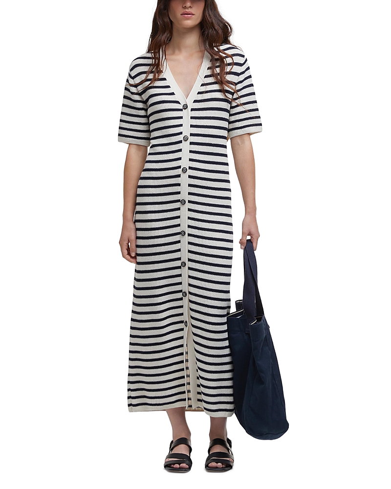 BARBOUR ISLA STRIPED KNIT MIDI DRESS