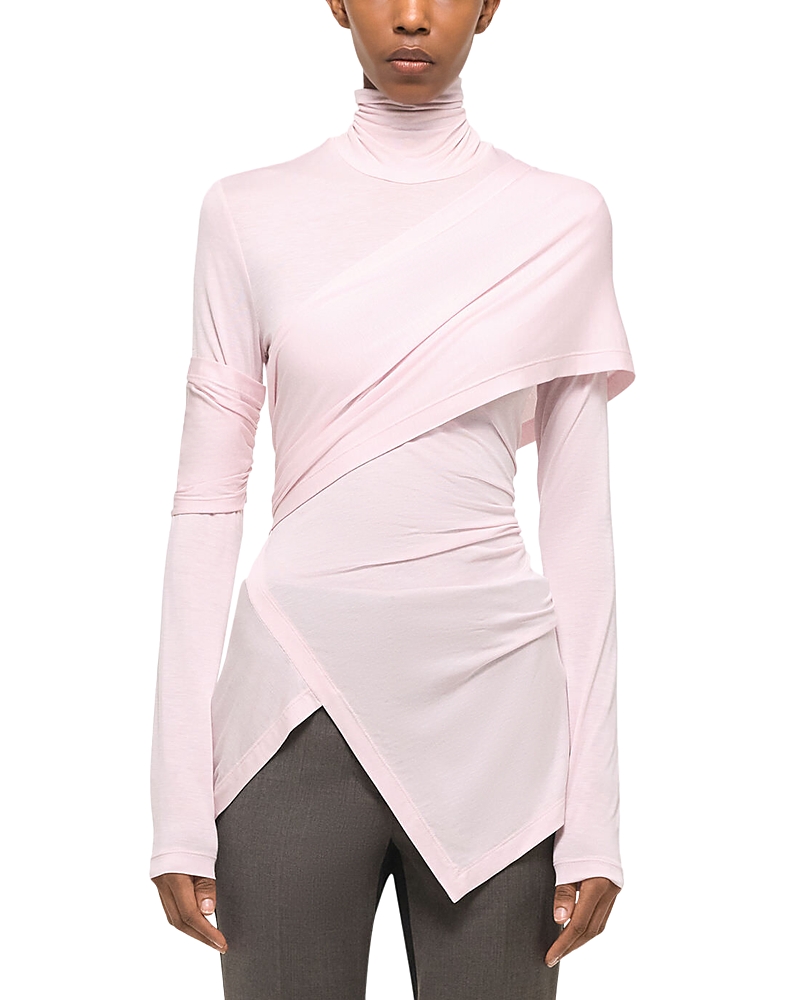 Helmut Lang Turtleneck Wrap Top In Dusty Pink