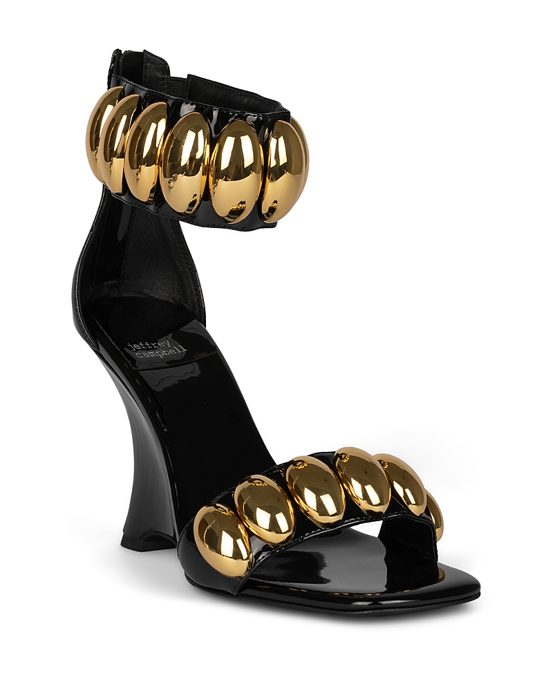 Jeffrey Campbell Women's Shuri Ankle Strap Sandals In Black Patent Gold