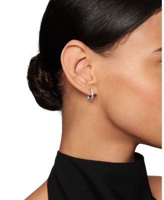 Sculpted Cable Huggie Hoop Earrings in Sterling Silver with Diamonds