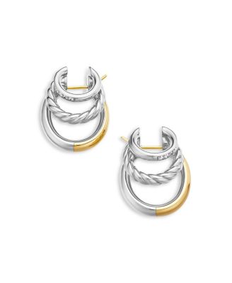 DY Mercer Multi Hoop Earrings in Sterling Silver with 18K Yellow Gold and Diamonds, 21mm