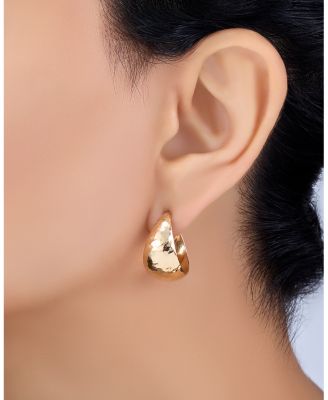 18K Yellow Gold Dome Hammered Hoop Earrings