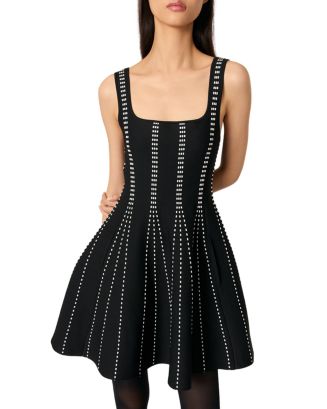 IMANE JACQUARD KNIT DRESS　AMERI　vintage Jacquard knit midi dress Bicolor For Women | Maje