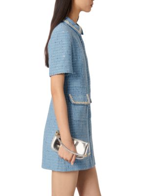 Sequin Embellished Tweed Short Dress