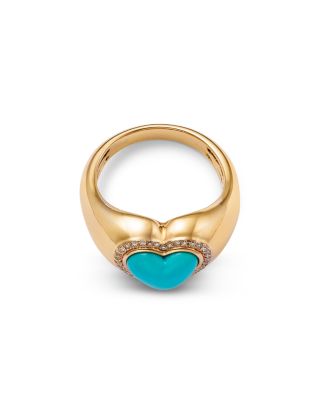 Turquoise & Diamond Heart Ring in 14K Yellow Gold