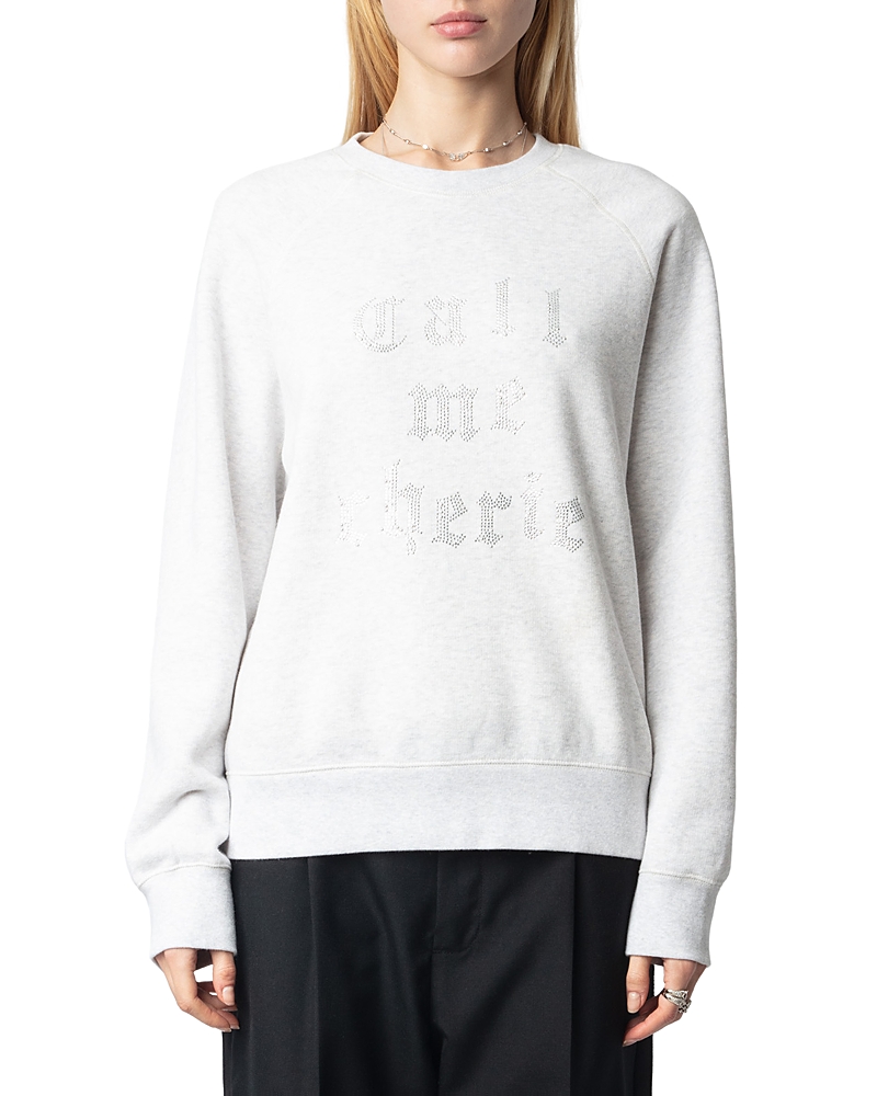 Zadig & Voltaire Call Me Cherie Rhinestone Sweatshirt In Gris Chine