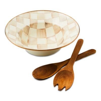 Mocha Check 3 Piece Salad Serving Set