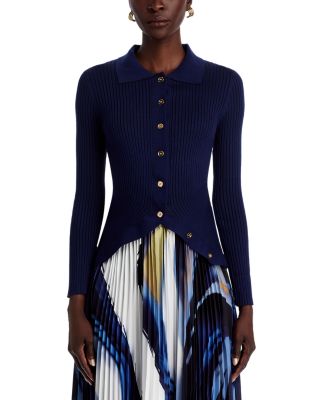 Button Front Rib Knit Asymmetrical Hem Sweater