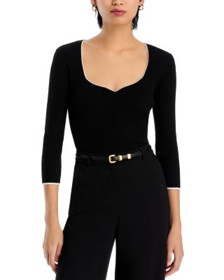 T Tahari - Three Quarter Sleeve Sweetheart Neck Top