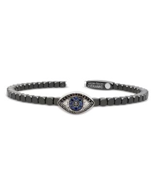 Roberto Demeglio - 18K White Gold & Black Ceramic Demeglio Blue Sapphire & Diamond Evil Eye Dado Cuff Bracelet