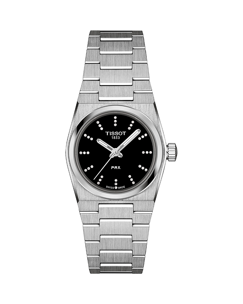 Tissot Women's Swiss Prx Diamond (1/20 Ct. T.w.) Stainless Steel Bracelet Watch 25mm In Black/silver