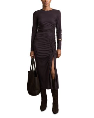 REISS - Petite Rosie Ruched Plain Midi Dress