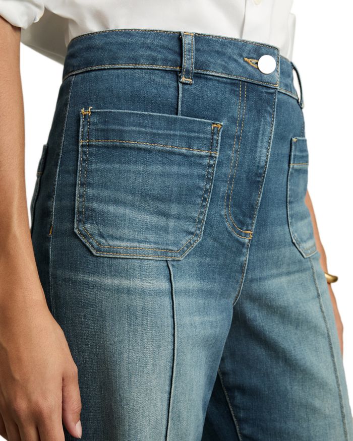 Petites Sakura Flare Patch Pocket Jeans Mid Blue