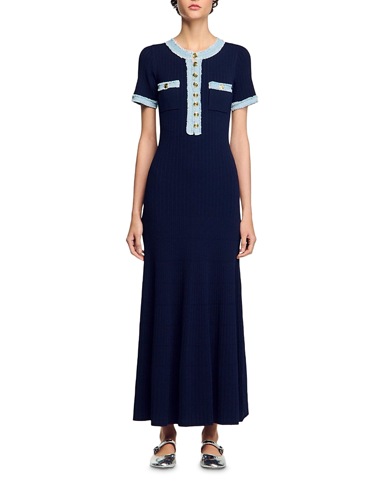 Sandro Knit & Denim Mini Dress