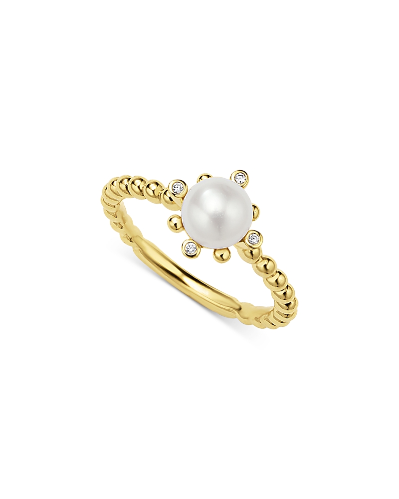 Lagos 18k Yellow Gold Luna Cultured Pearl & Diamond Fleur Ring In Gold
