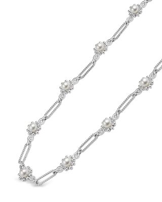 Sterling Silver Luna Cultured Pearl Fleur Link Necklace, 18" 