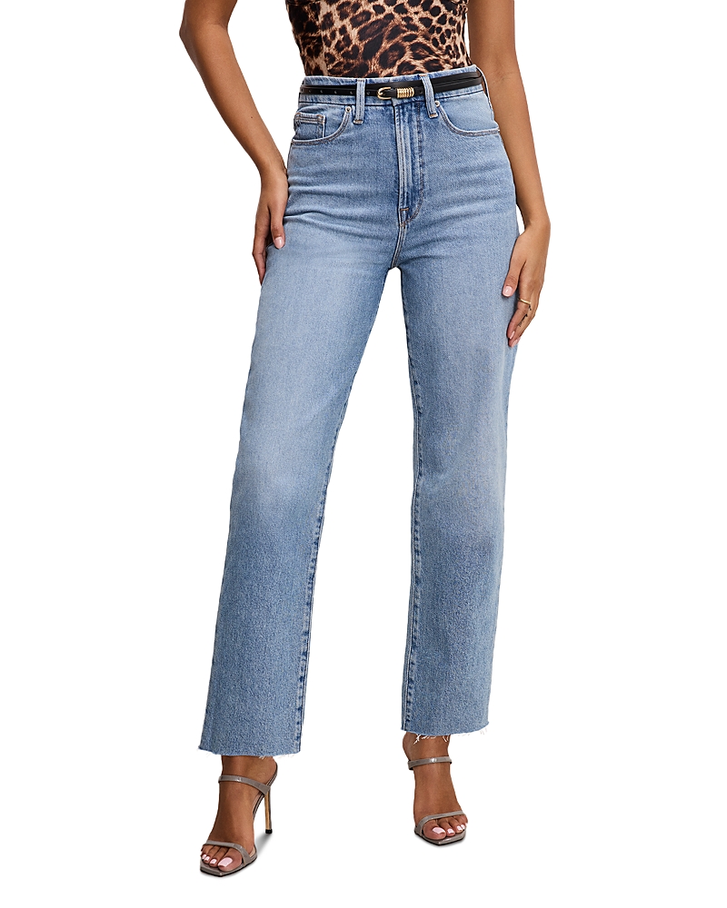 GOOD AMERICAN GOOD BOY STRAIGHT CROPPED JEANS IN I766