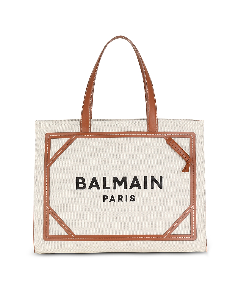 Balmain Women's B-army Medium Canvas And Leather Tote Bag In Beige