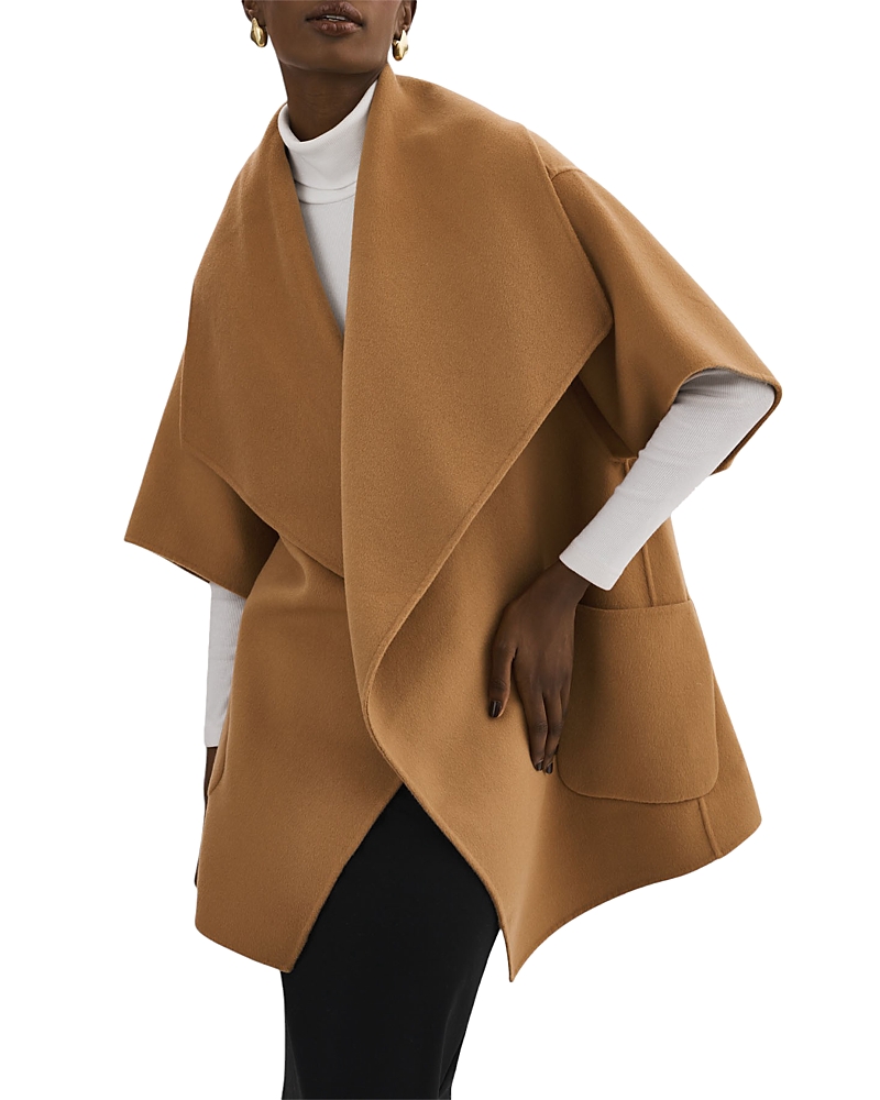 Lamarque Penelope Open-front Double Face Wool-blend Coat In Camel