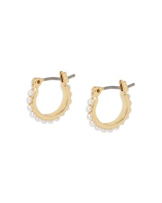 Imitation Pearl Huggie Hoop Earrings in Gold Tone