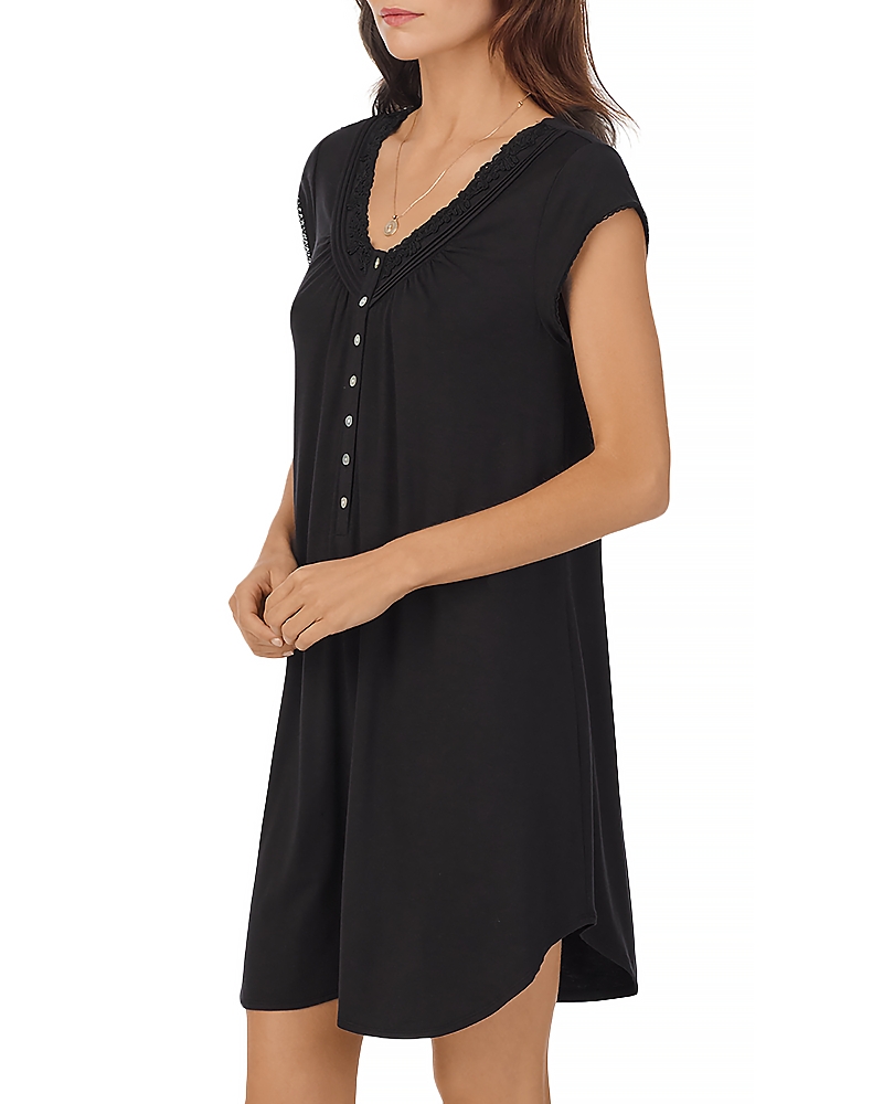 Eileen West Ruffle Lace Trim Jersey Nightgown In Black
