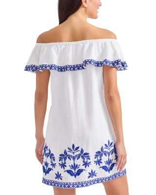 St. Lucia Embroidered Ruffle Trim Swim Cover-Up Dress