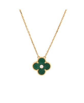 Pre-Owned Van Cleef & Arpels Vintage Alhambra Pendant Necklace 18K Gold and Malachite with Diamond