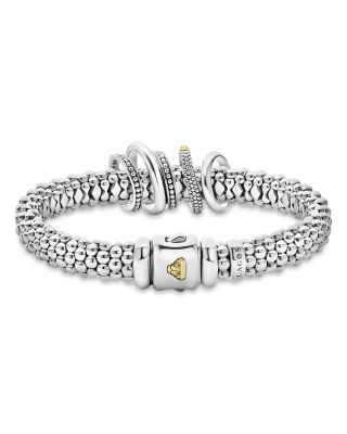 Two Tone Caviar Lux Five Ring Bracelet with Diamonds, 0.3 tcw