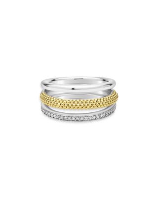 Two Tone Caviar Lux Three Row Diamond Ring, 0.135 tcw