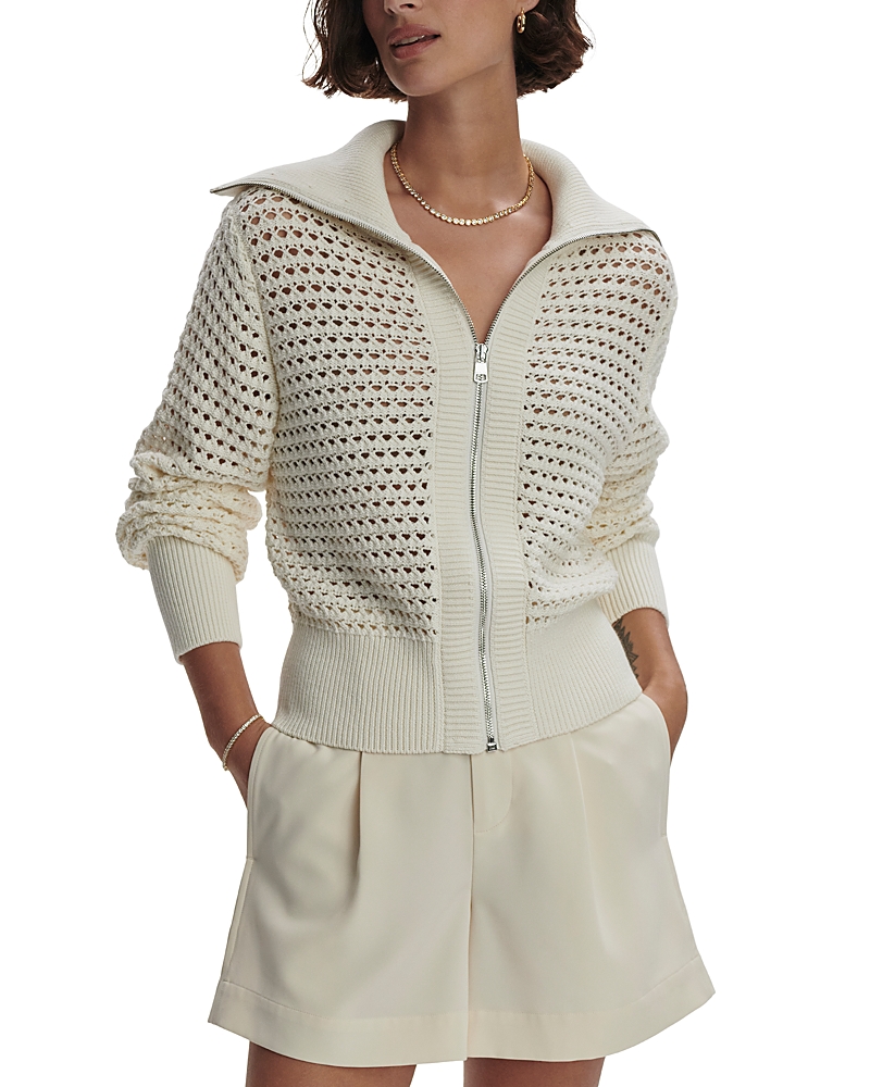 Varley Eloise Open Stitch Cotton Zip-up Cardigan In Egret