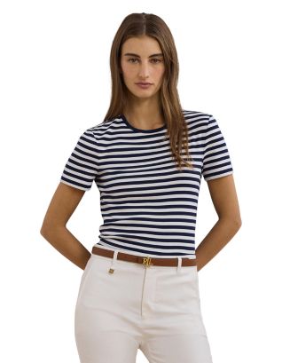 Ralph Lauren Women's Striped Cotton Blend Henley Tee Black Size X-Small