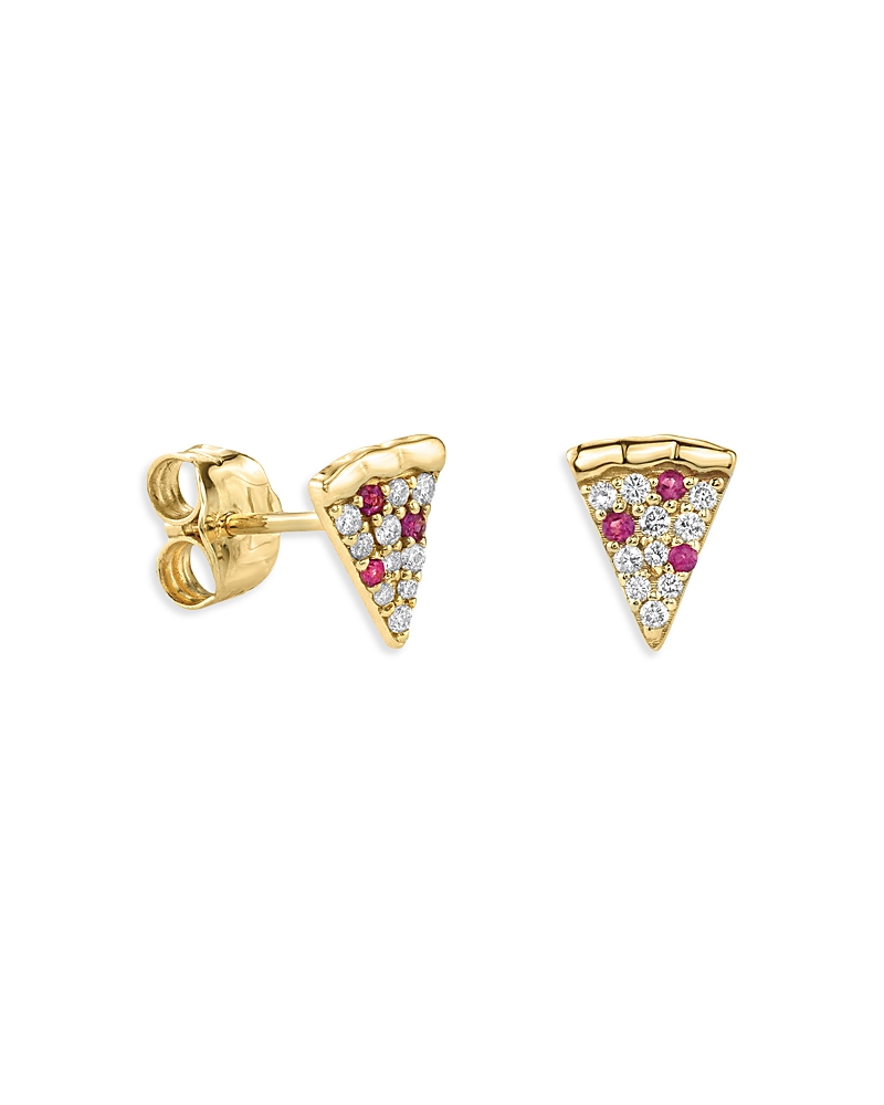 Sydney Evan 14k Yellow Gold Ruby & Diamond Pizza Slice Single Stud Earring In Gold