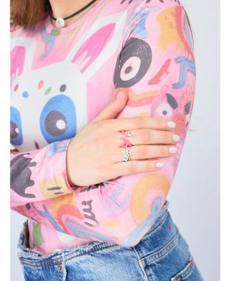 9K Yellow Gold You're So Vine Rock Crystal & Pink Enamel Tendril Ring